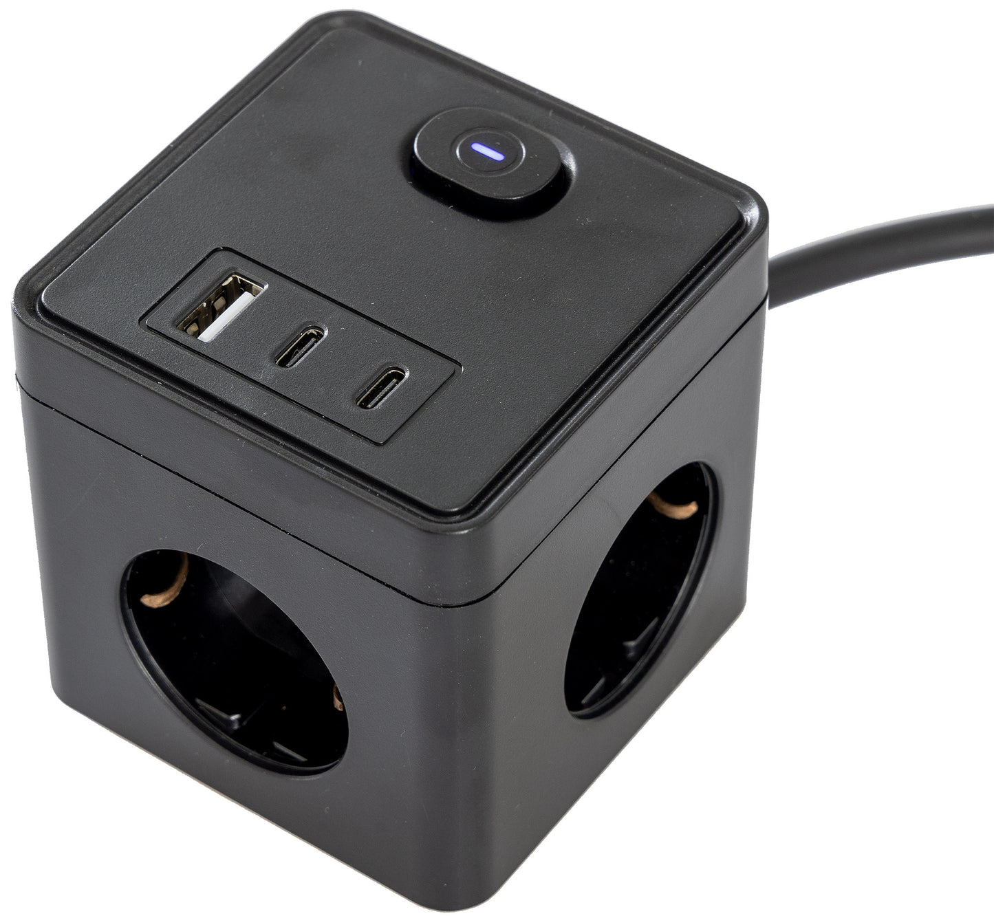 Steckdosen-Würfel mit USB-Ladebuchsen USB-A /USB-C,3-fach, 1,5m Kabel, schwarz