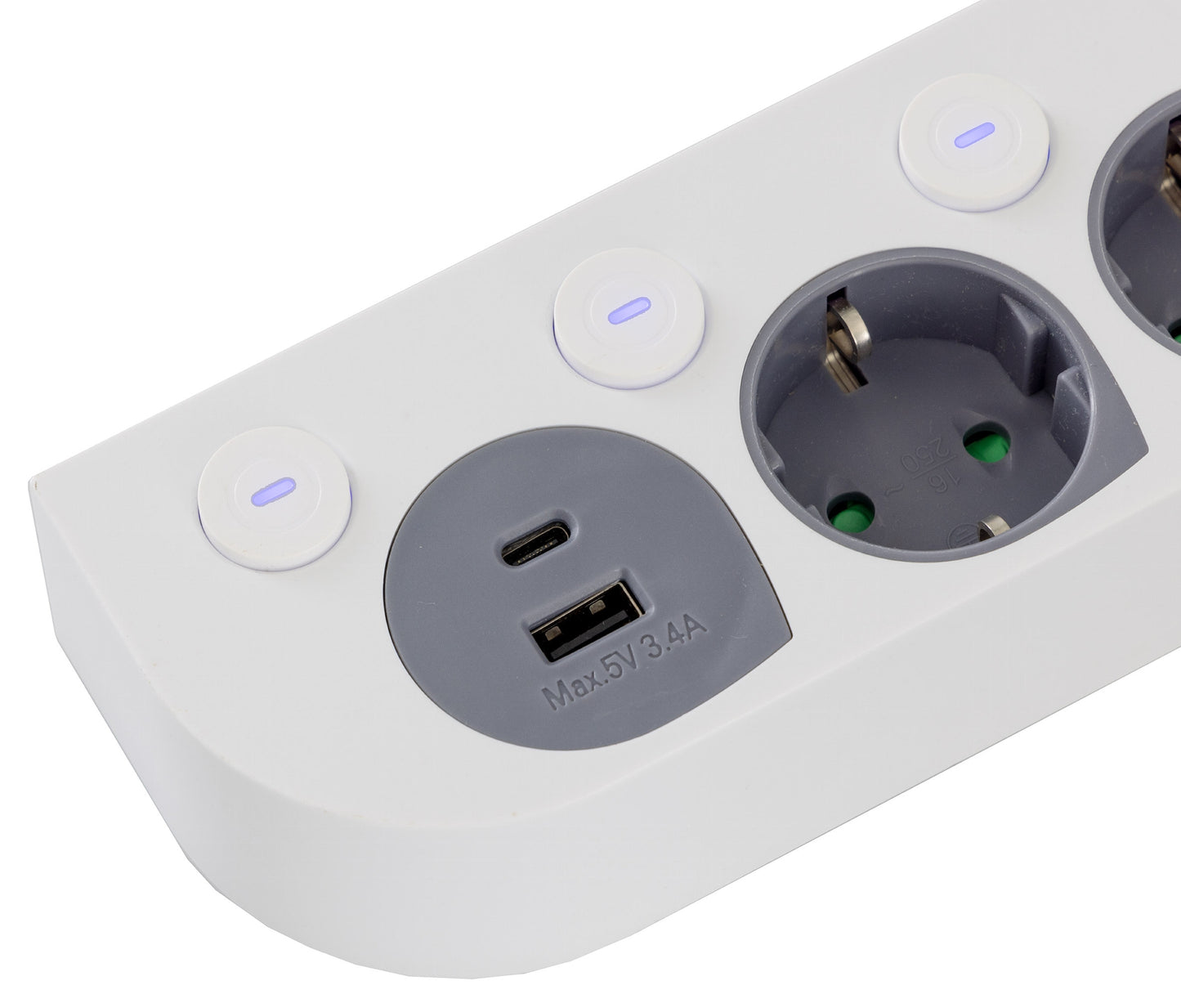 4-fach Steckdosenleiste mit Schalter USB-A / C, Einzelschaltung, 1,5m Kabel