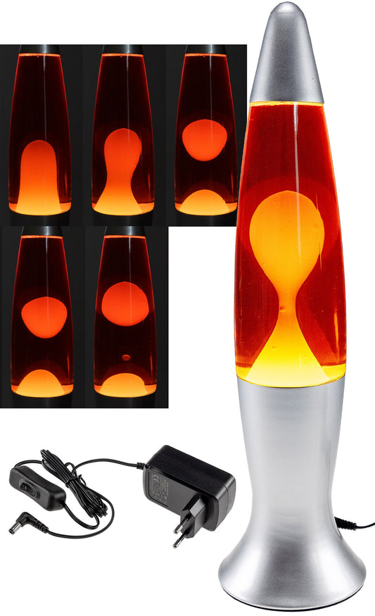 Lavalampe "CTL-ROGE LED" 40cm Wasser: Rot, Wachs: Gelb, Body: Silber