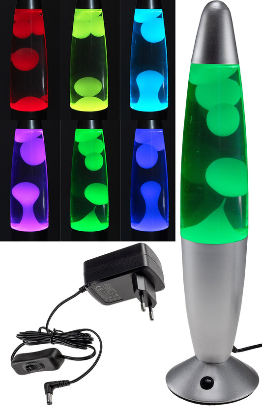 Lavalampe "CTL Funky LED" 34cm RGB Wasser & Wachs: Klar, Body: Silber