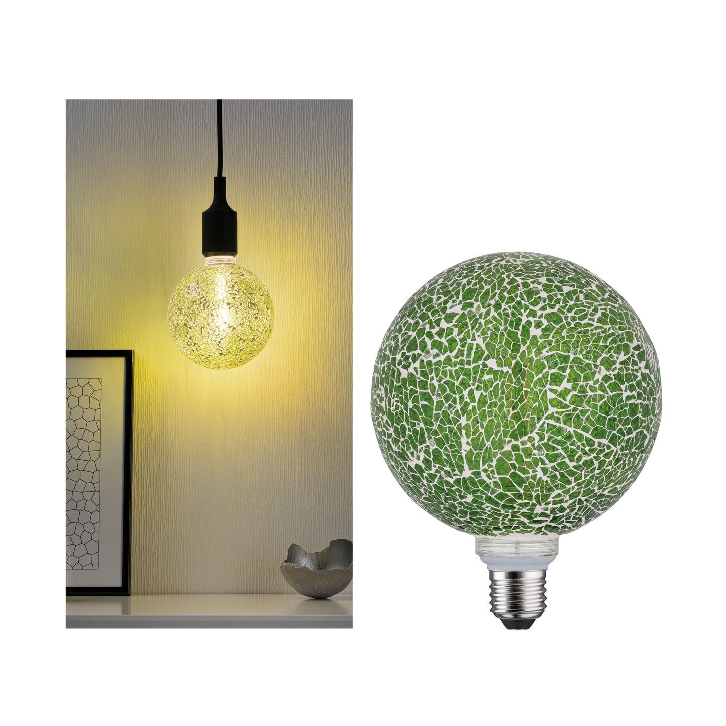 Paulmann LED G125 Miracle Mosaic 470lm green dim E27 2700K 230V