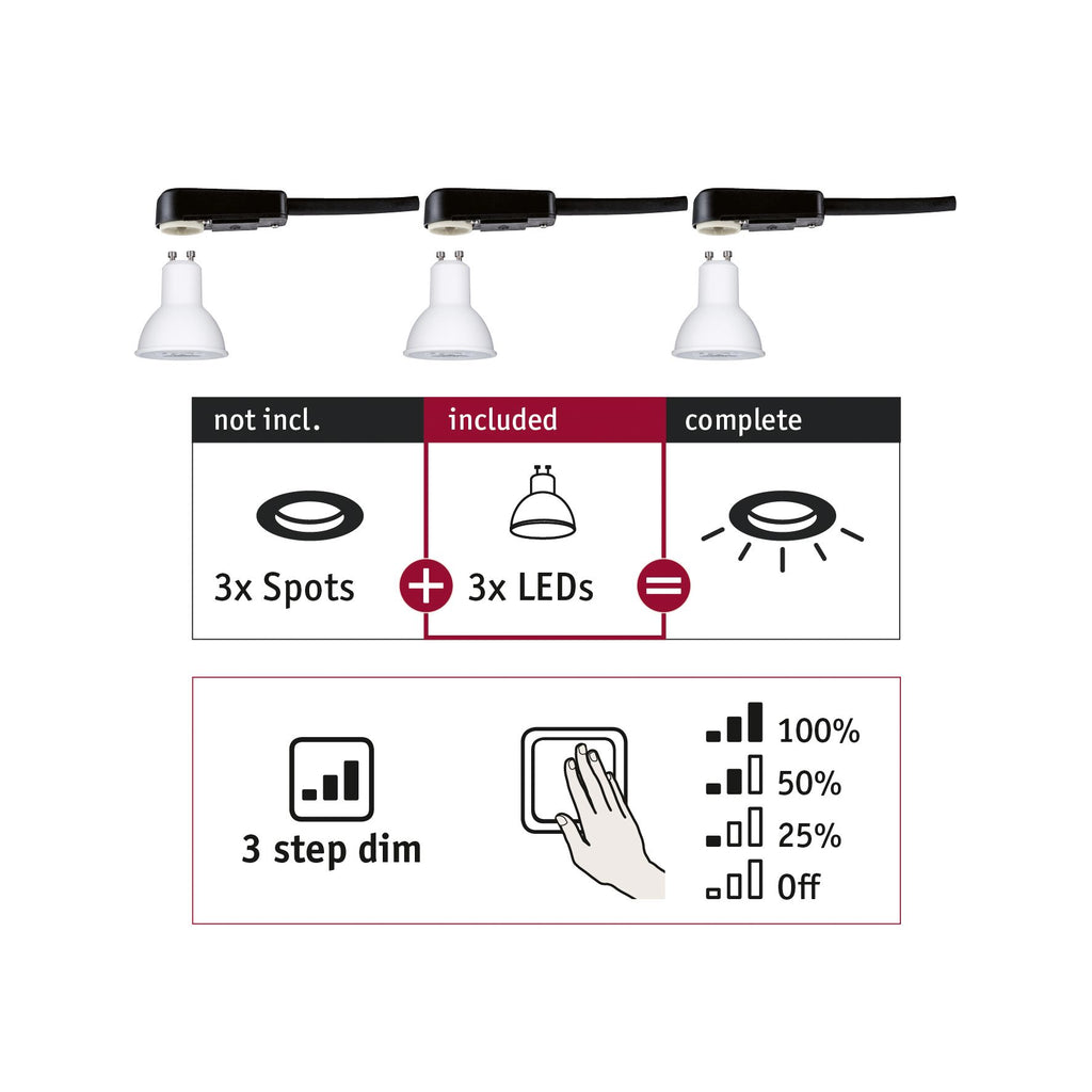 Paulmann EBL Choose 3er GU10 Set 3step dim 3x6,5W 460lm 2700K 51mm