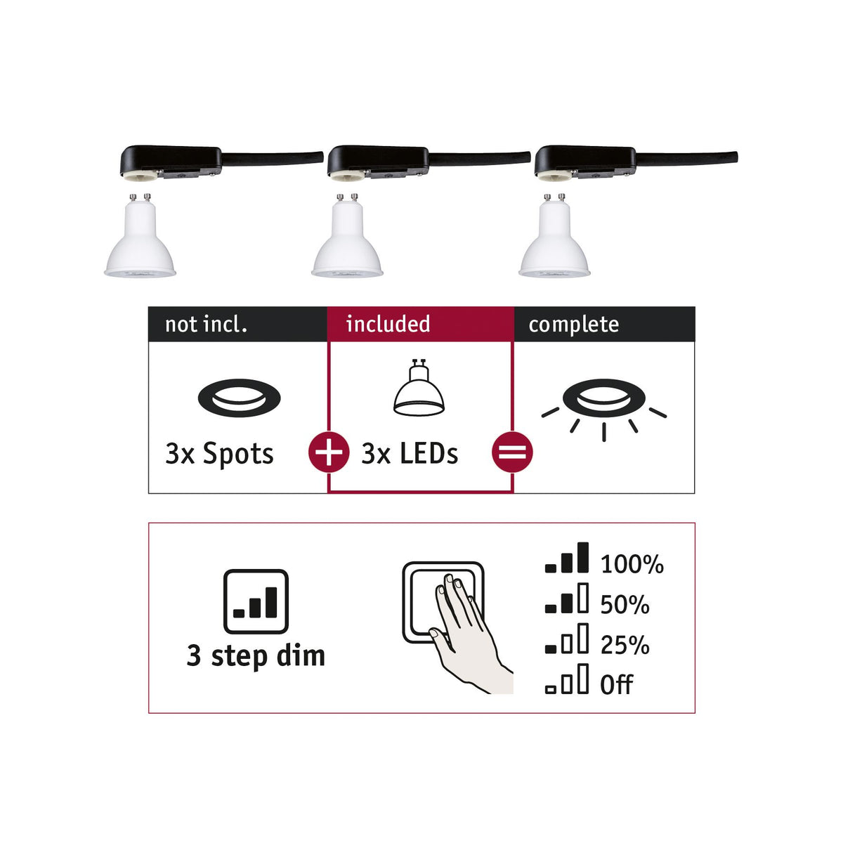 Paulmann EBL Choose 3er GU10 Set 3step dim 3x6,5W 460lm 2700K 51mm