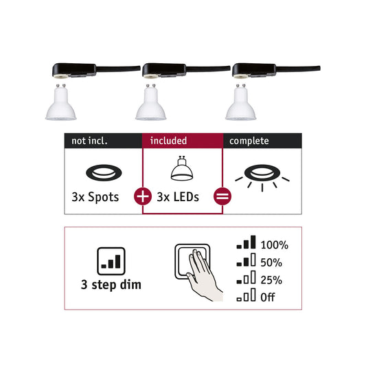Paulmann EBL Choose 3er GU10 Set 3step dim 3x6,5W 460lm 2700K 51mm