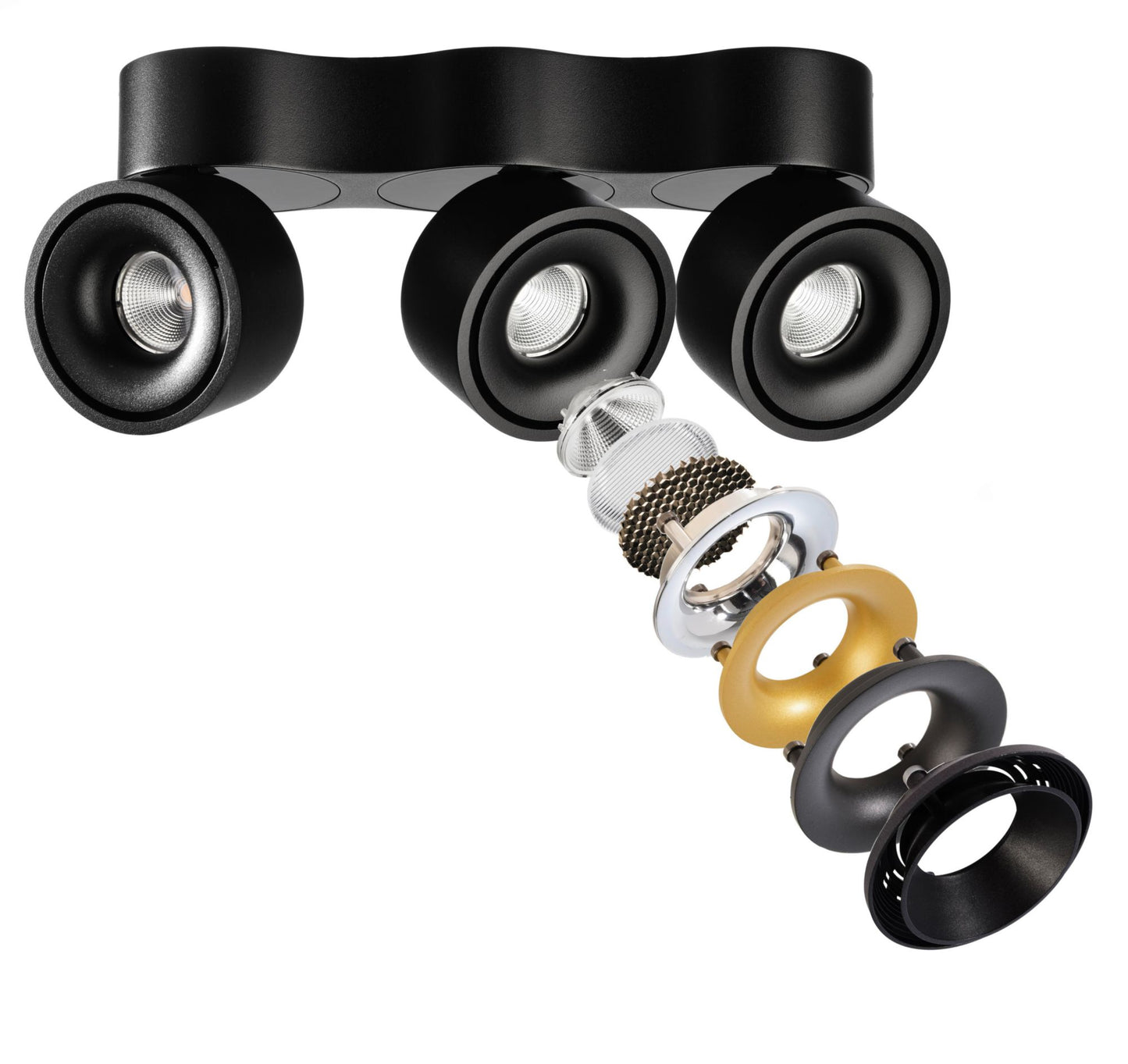 Deko-Light Uni 2 Triple Tilt, 30 W, DIM, 3000 K, Schwarz