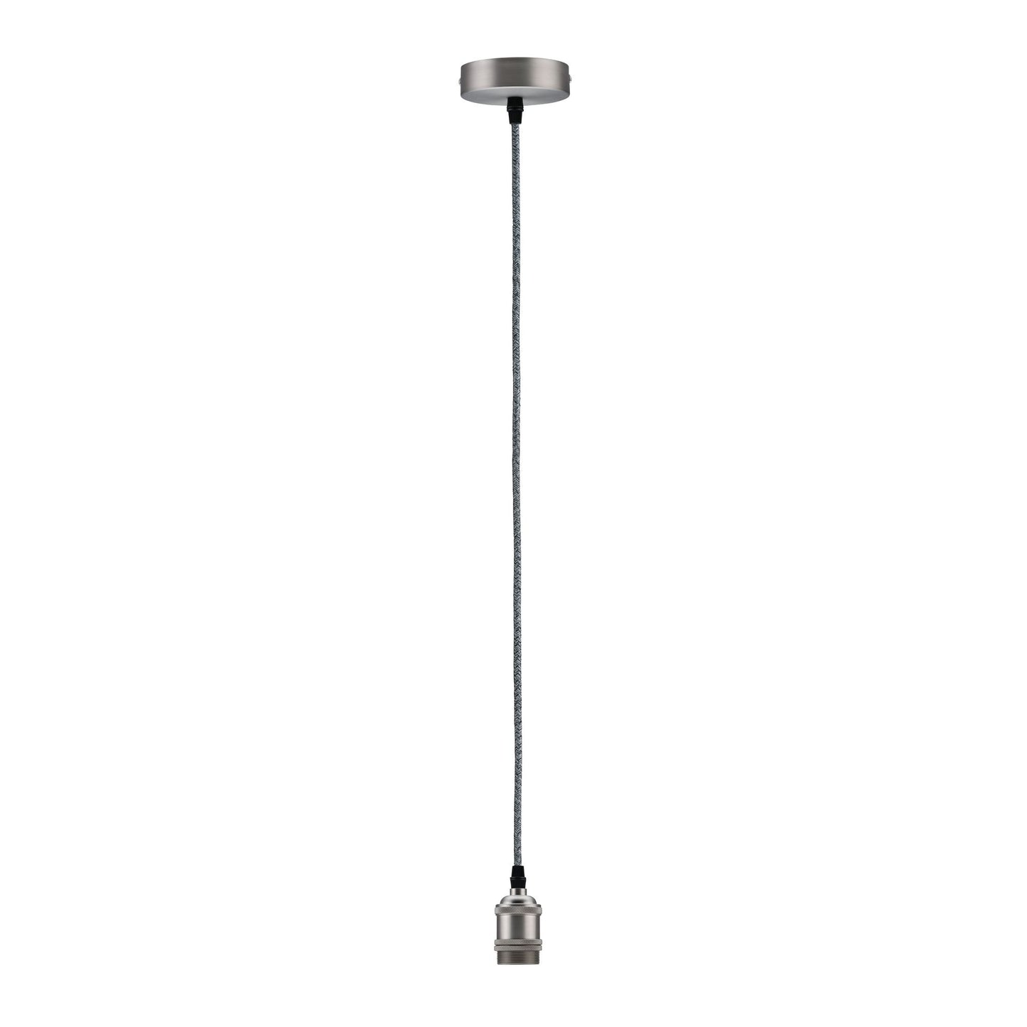 Paulmann Pendel E27 2m Stoffkabel grau Fassung und Baldachin Nickel gebürstet