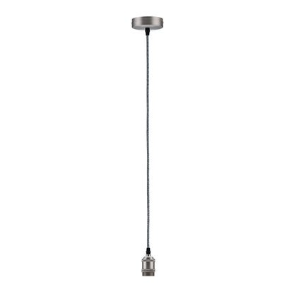 Paulmann Pendel E27 2m Stoffkabel grau Fassung und Baldachin Nickel gebürstet
