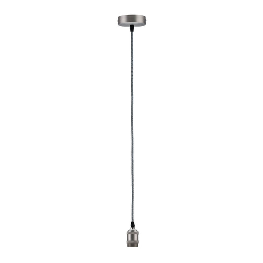 Paulmann Pendel E27 2m Stoffkabel grau Fassung und Baldachin Nickel gebürstet