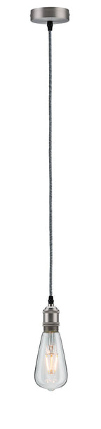 Paulmann Pendel E27 2m Stoffkabel grau Fassung und Baldachin Nickel gebürstet