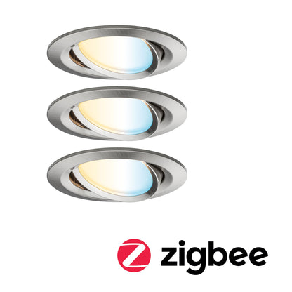 Paulmann Bundle Smart Home Zigbee LED Einbauleuchten-Set Nova Plus 3er-Set 3x6W Tunable White Eisen gebürstet