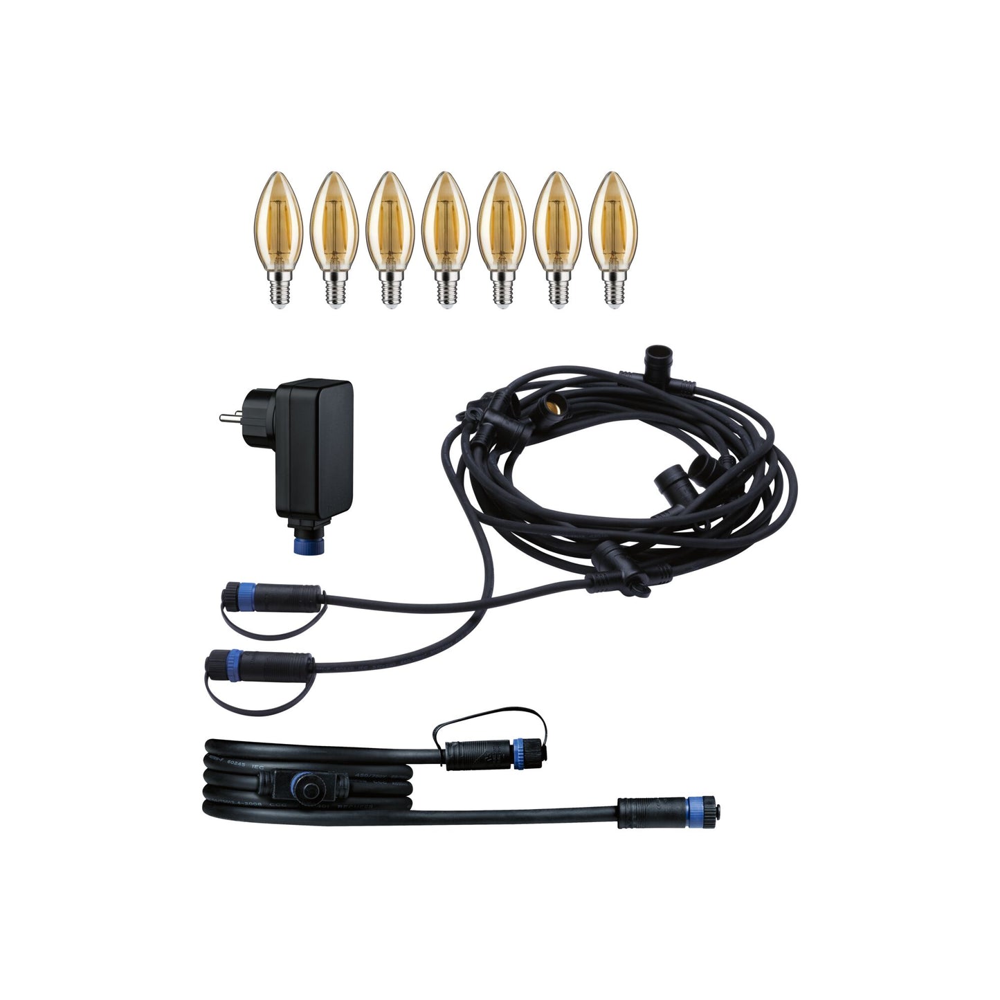 Paulmann Bundle Plug & Shine LED Lichterkette Classic IP44 1900K 7x2W Schwarz