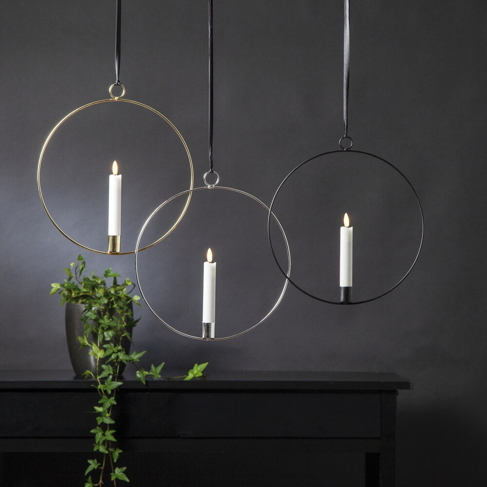 Fensterbild, 1 ww LED, Echtwachskerze, FLAMME RING schwarz
