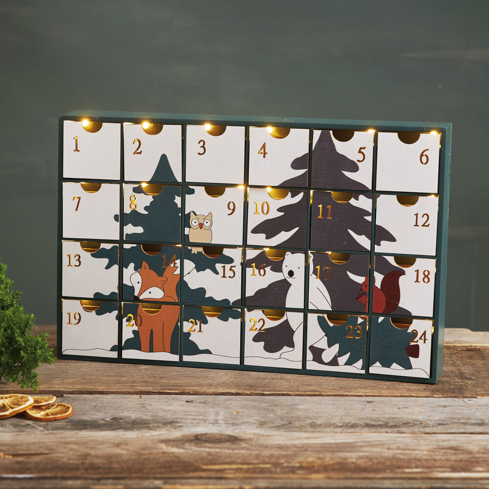 STAR TRADING LED-Adventskalender, FOREST FRIENDS, 24 warmweiße LEDs