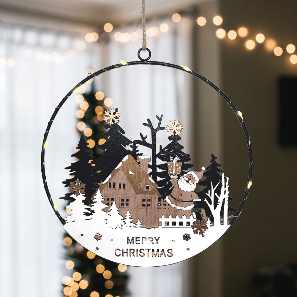 LED-Fensterbild, SANTA, 10 warmweiße LEDs, Ø 250