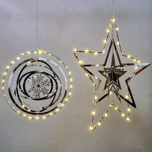LED-Fensterbild, MIRROR, Stern Form, 30 warmweiße LEDs
