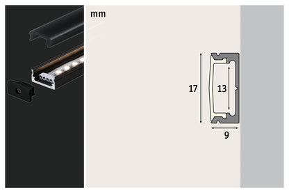 Paulmann Base Profil mit schwarzem Diffusor 2m schwarz eloxiert/schwarz Alu/Kunststoff