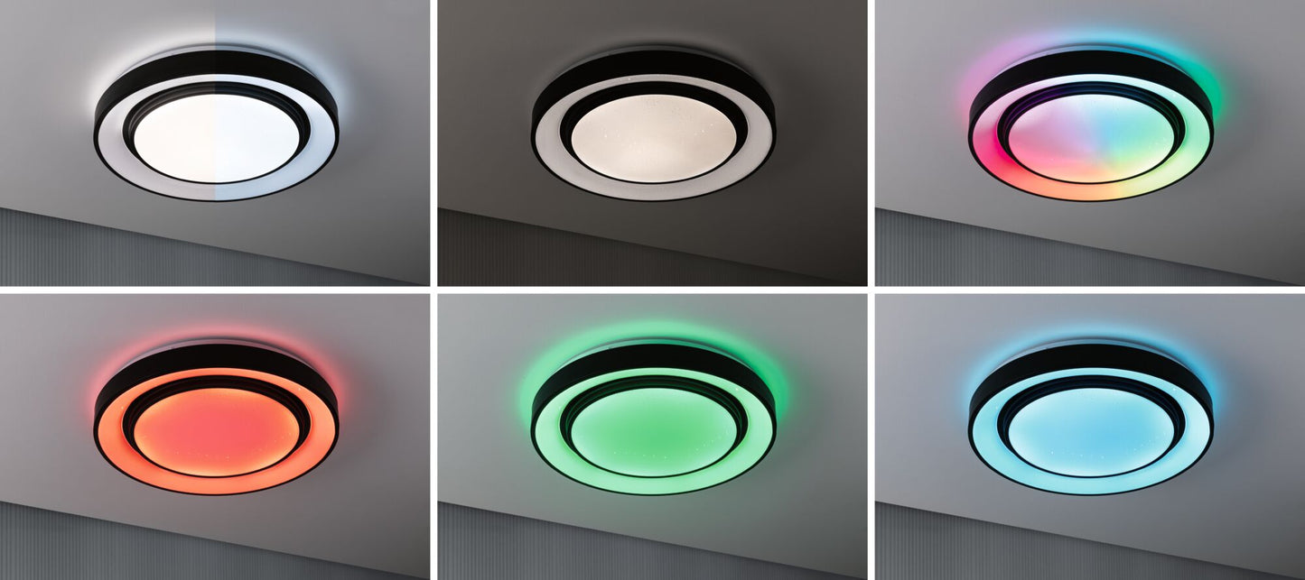 Paulmann LED Deckenleuchte Rainbow mit Regenbogeneffekt  475mm RGB, Tunable White 1500lm 230V 38,5W  Schwarz,Weiß