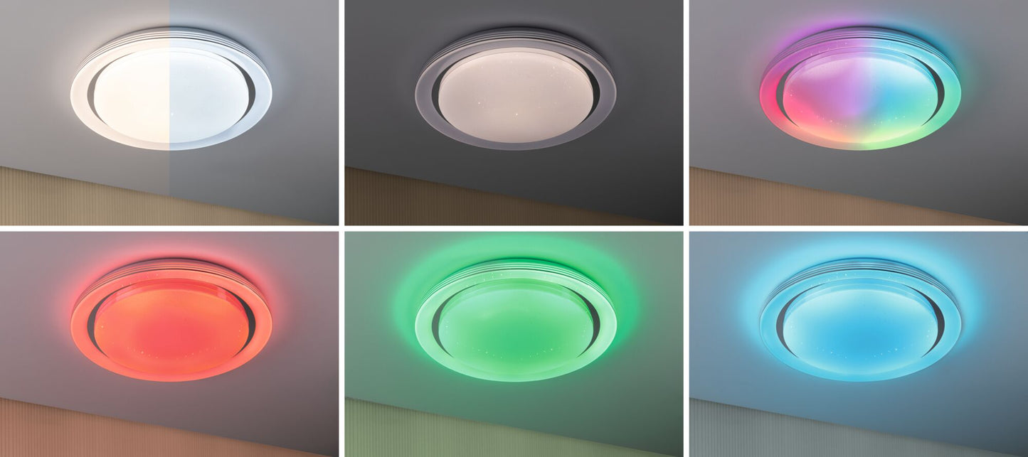 Paulmann LED Deckenleuchte Rainbow mit Regenbogeneffekt  485mm RGB, Tunable White 2800lm 230V 38,5W  Chrom,Weiß