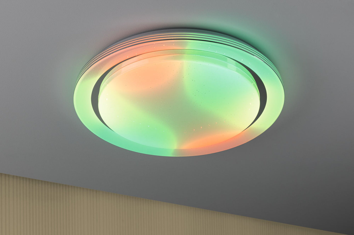 Paulmann LED Deckenleuchte Rainbow mit Regenbogeneffekt  485mm RGB, Tunable White 2800lm 230V 38,5W  Chrom,Weiß