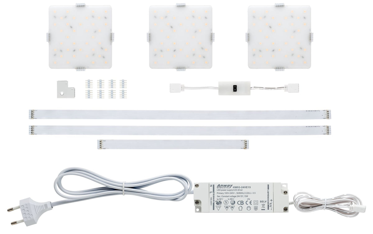 Paulmann Function MaxLED Softpad Basisset 3x 85x85mm 3x3,3W 230/24V 24VA Silber Kst
