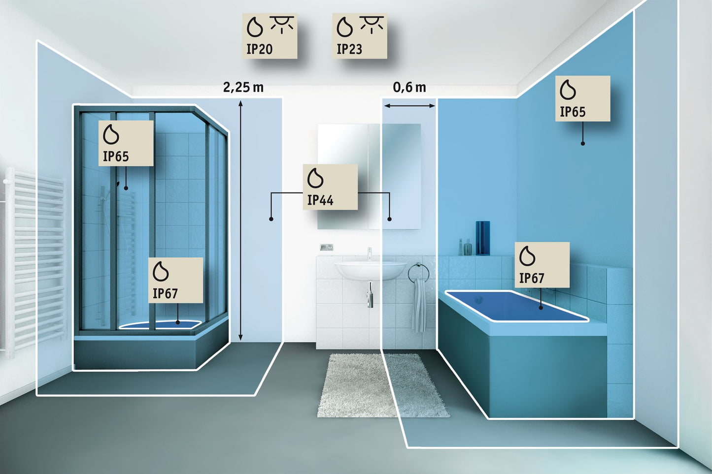 Paulmann WallCeiling Carina WL IP44 max. 28W G9 Chrom matt/Satin 230V Metall/Glas