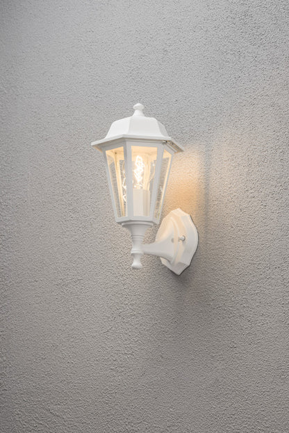 Konstsmide Wandleuchte, weiss matt, klares Glas, aufwärts