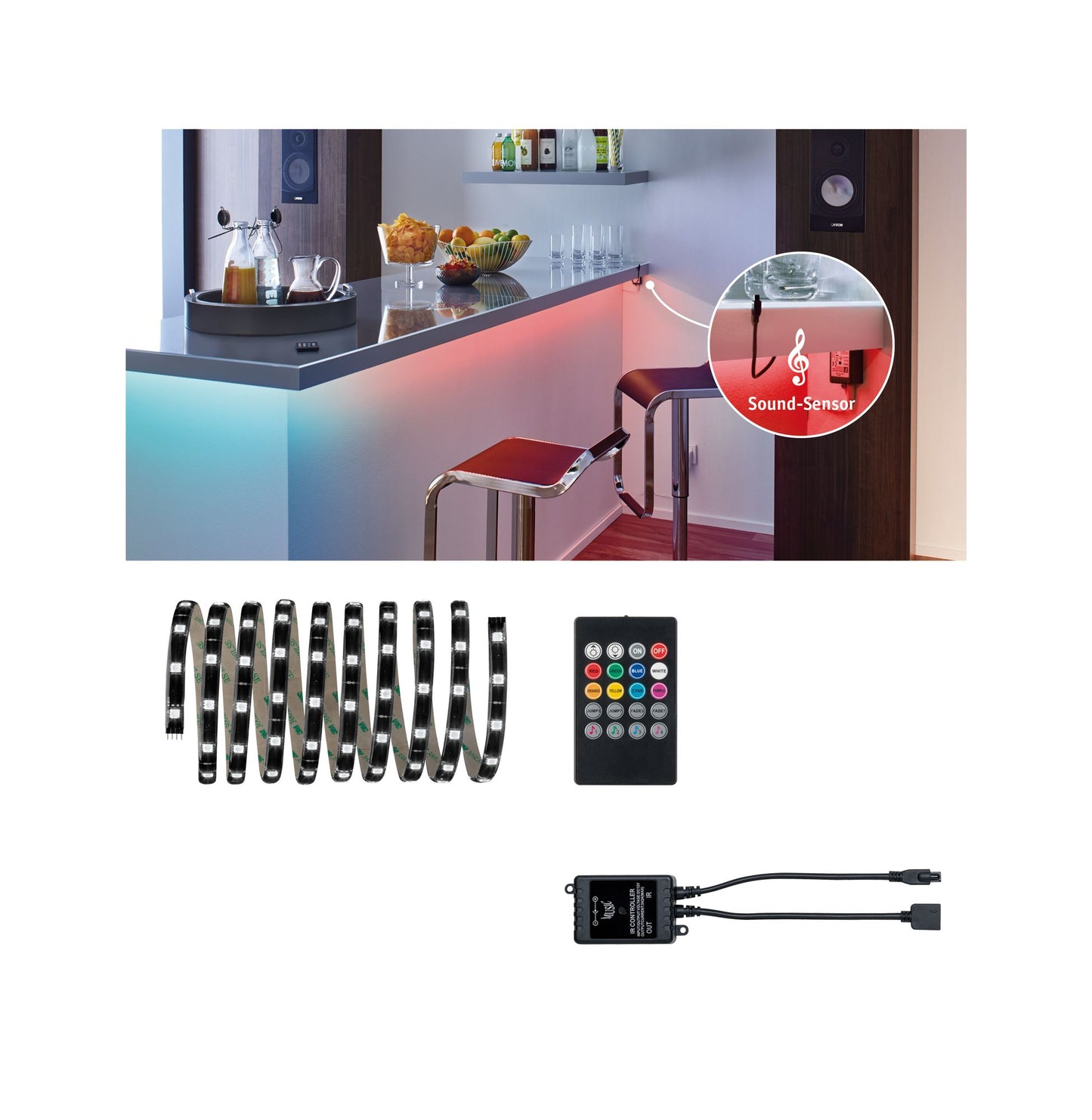 Paulmann FN YourLED Comfort Set Lights and Sound 3m RGB 17,8W 12V DC Schwarz Kunststoff