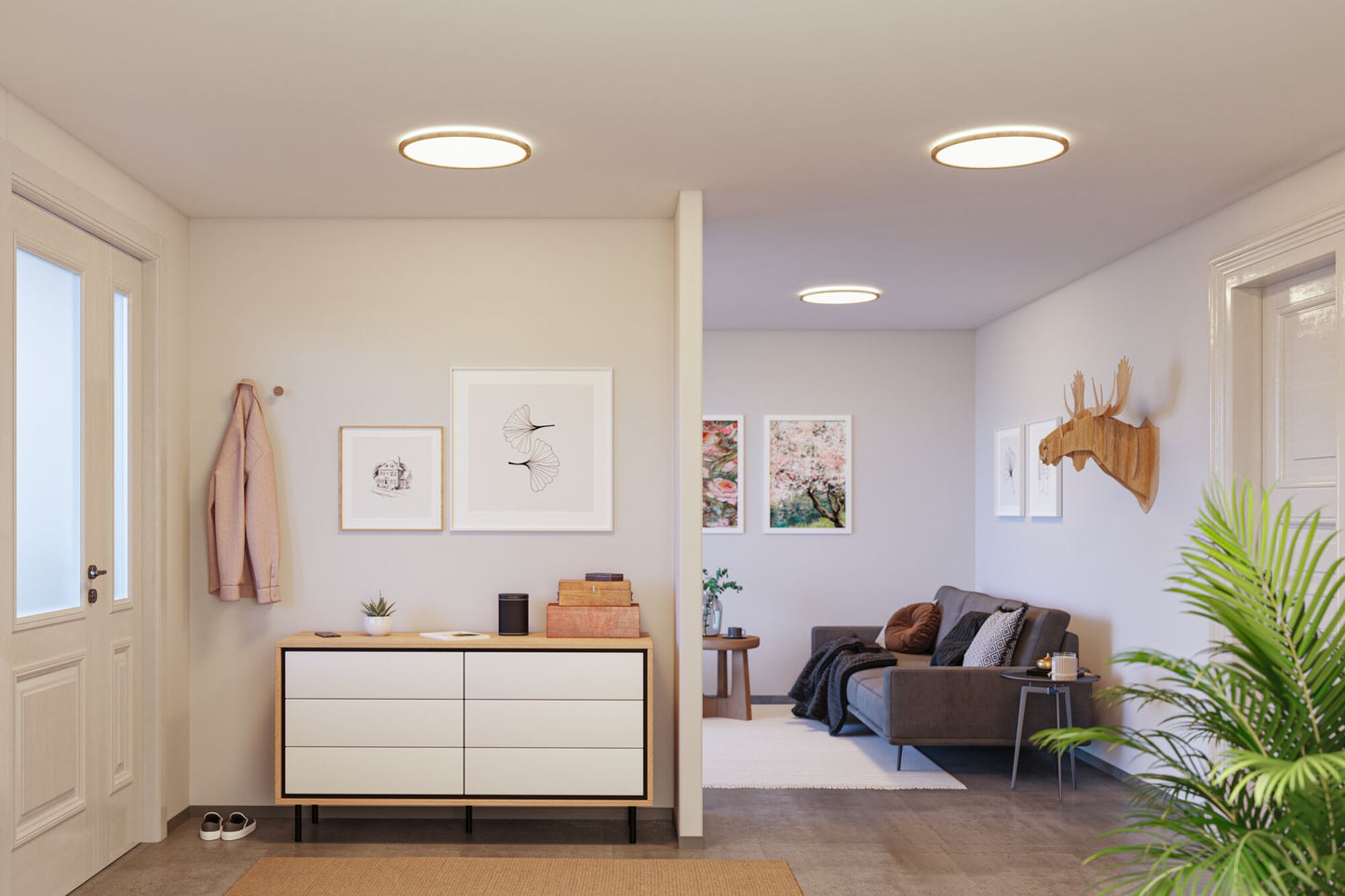 Paulmann LED Panel Atria Shine  Backlight IP44 rund 420mm 4000K Holzoptik