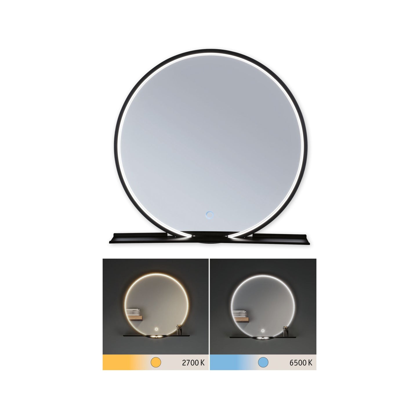 Paulmann LED Leuchtspiegel Miro IP44  Tunable White 160lm 230V 10,5W  Spiegel#Schwarz matt