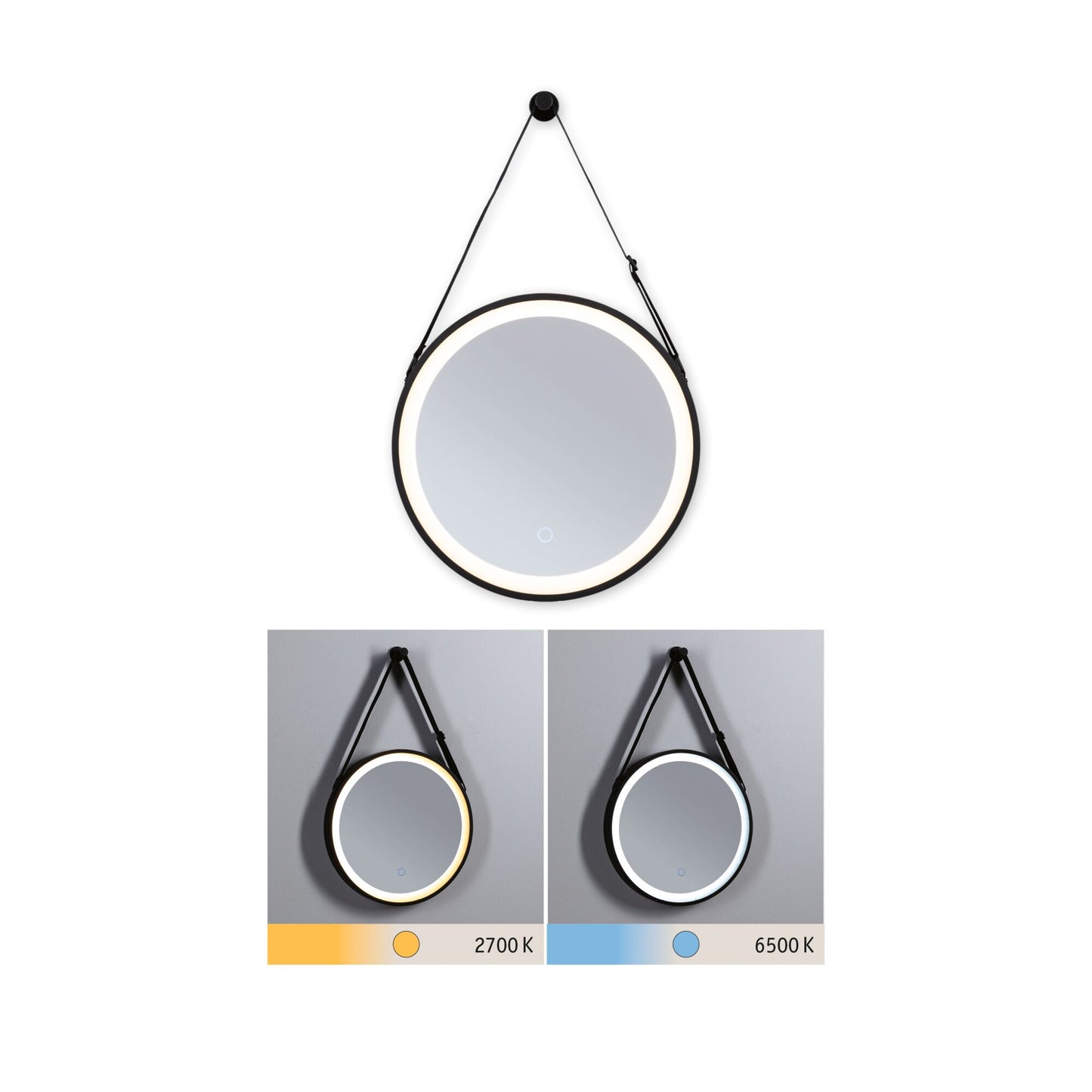 Paulmann LED Leuchtspiegel Miro IP44  Tunable White 200lm 230V 7,5W  Spiegel#Schwarz matt