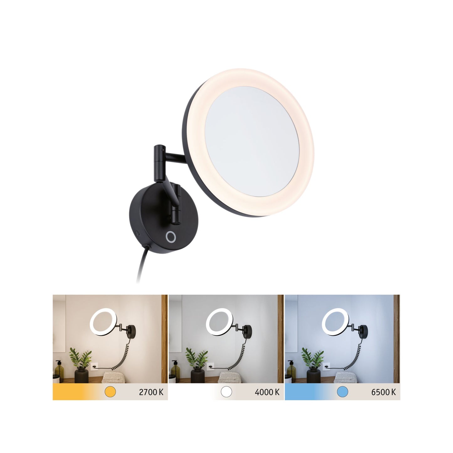 Paulmann LED Kosmetikspiegel Masua IP44  White Switch 55lm 230V 4W  Schwarz matt