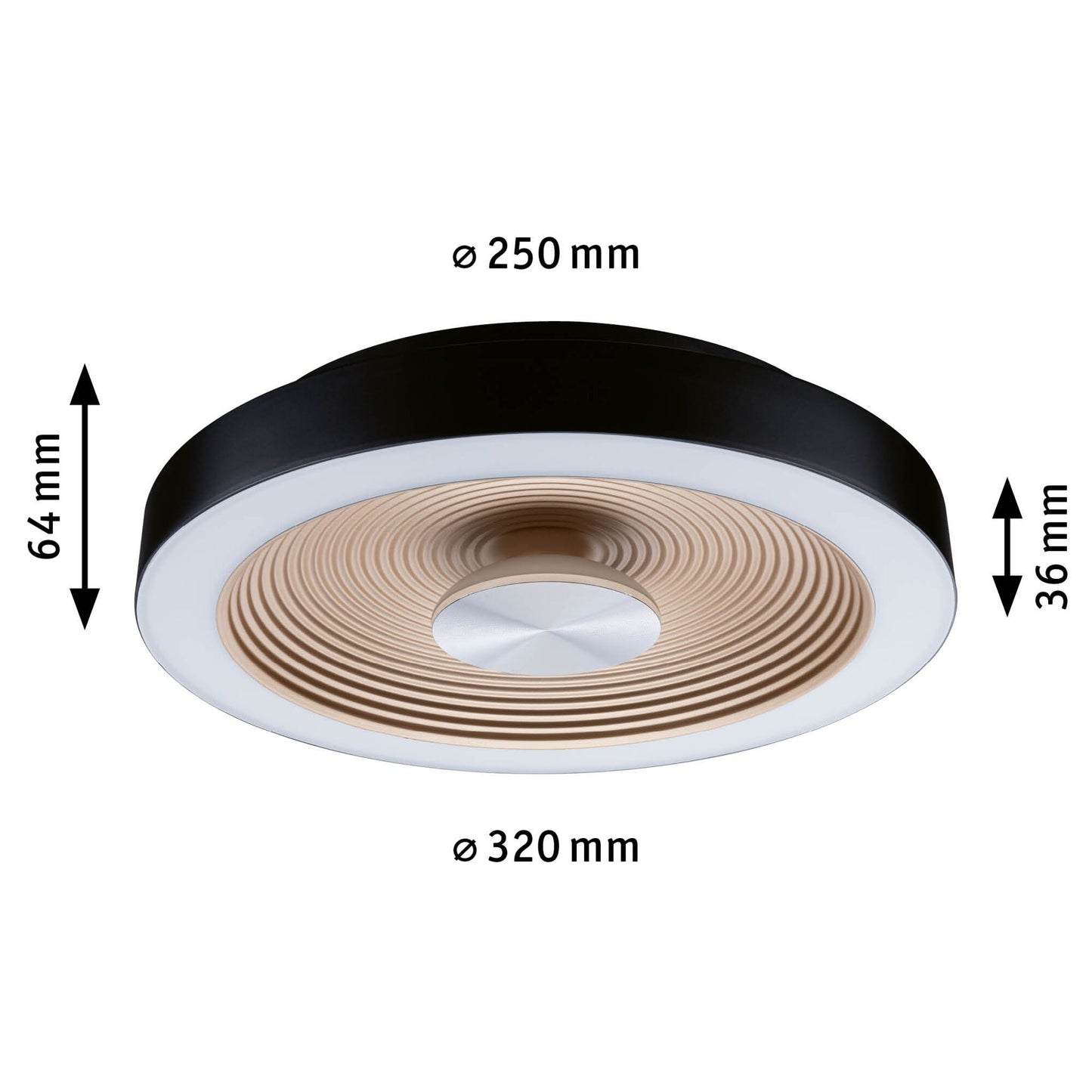 Paulmann LED Deckenleuchte Volea IP44  3000K 470lm / 1650lm 230V 3,5W / 13W dimmbar Schwarz#Gold