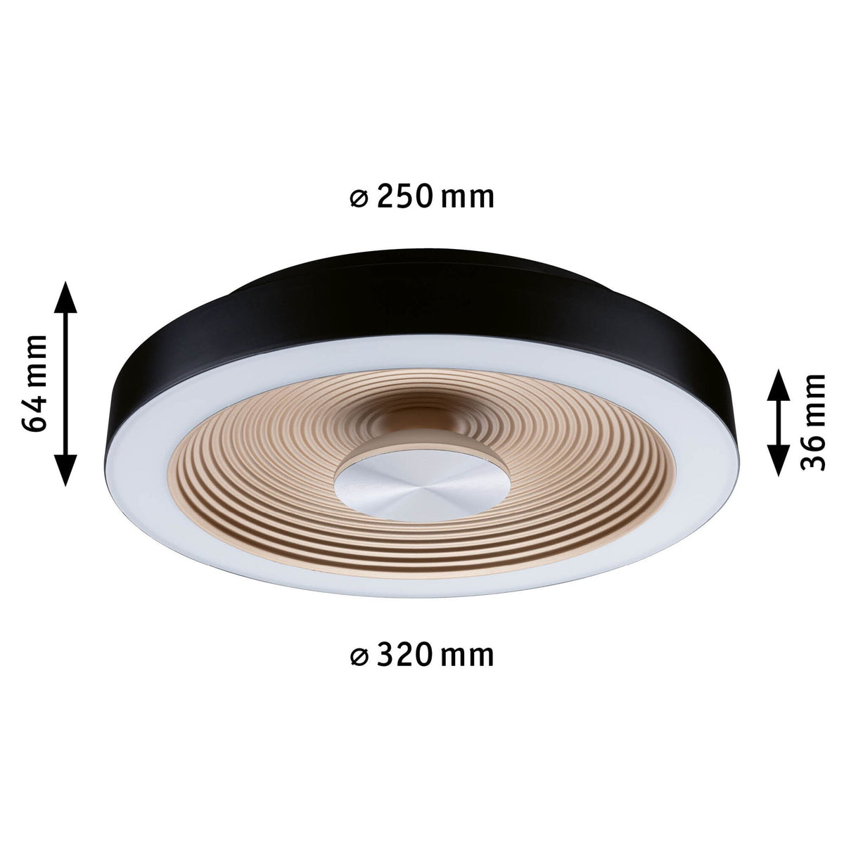 Paulmann LED Deckenleuchte Volea IP44  3000K 470lm / 1650lm 230V 3,5W / 13W dimmbar Schwarz#Gold