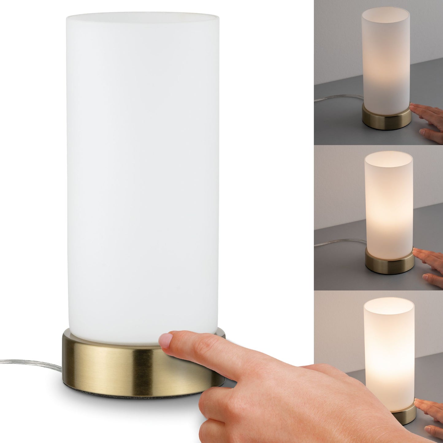 Paulmann Tischleuchte Pinja mit Touchschalter 1-flammig Messing/Opal