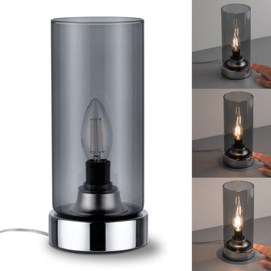 Paulmann Tischleuchte Pinja mit Touchschalter 1-flammig Chrom/Rauchglas