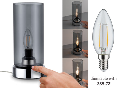 Paulmann Tischleuchte Pinja mit Touchschalter 1-flammig Chrom/Rauchglas