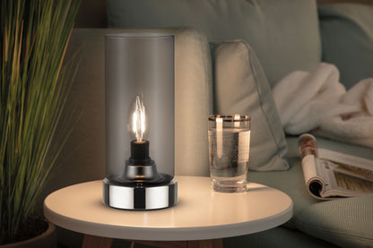 Paulmann Tischleuchte Pinja mit Touchschalter 1-flammig Chrom/Rauchglas