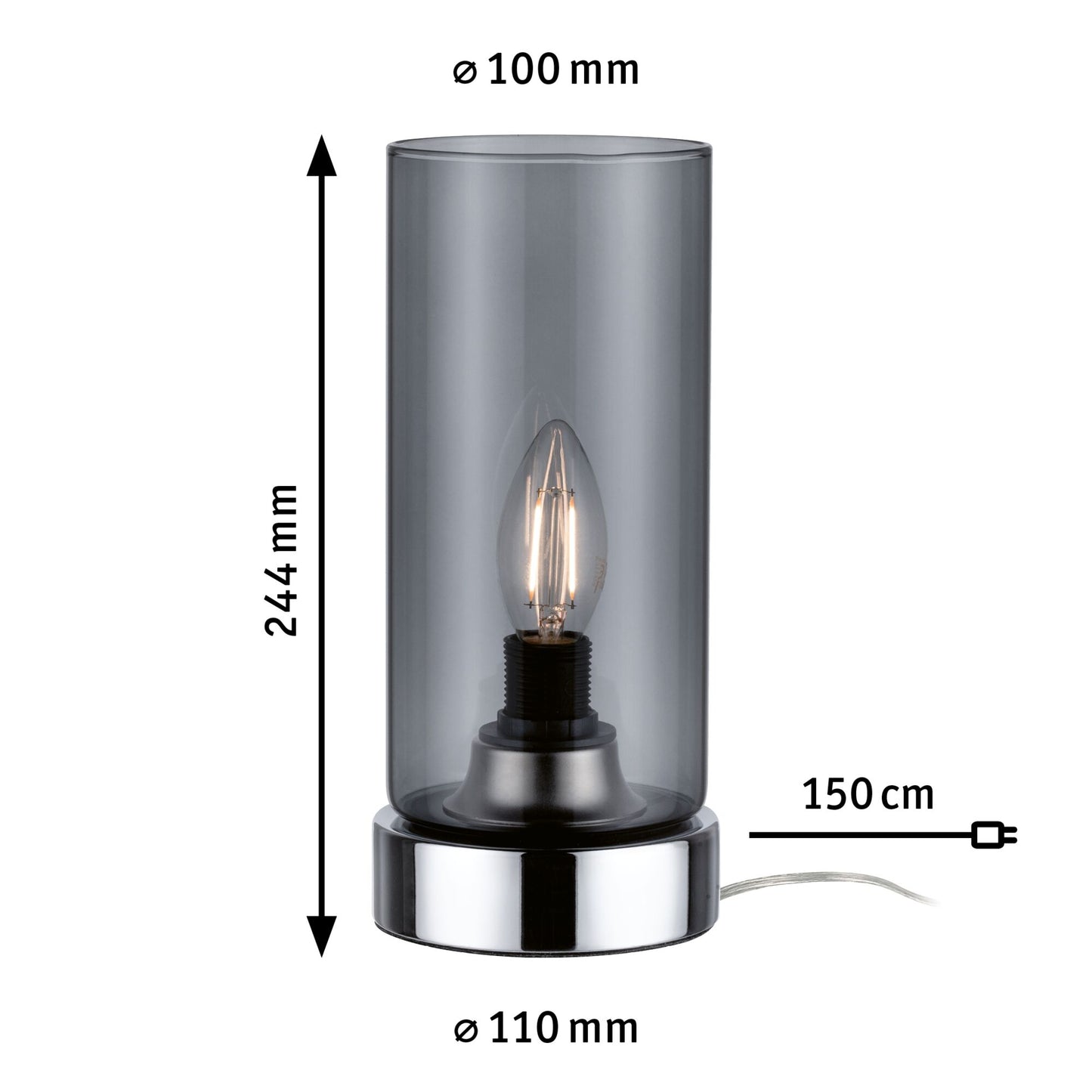 Paulmann Tischleuchte Pinja mit Touchschalter 1-flammig Chrom/Rauchglas