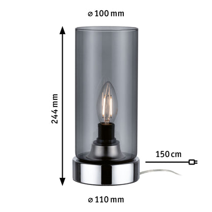 Paulmann Tischleuchte Pinja mit Touchschalter 1-flammig Chrom/Rauchglas