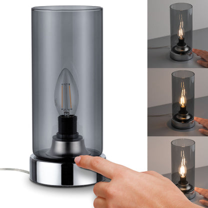 Paulmann Tischleuchte Pinja mit Touchschalter 1-flammig Chrom/Rauchglas
