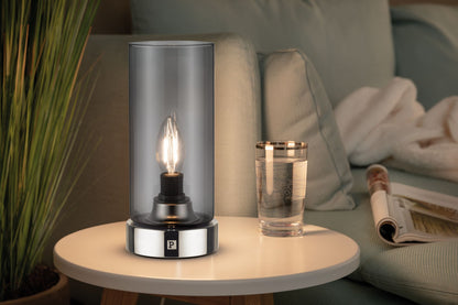 Paulmann Tischleuchte Pinja mit Touchschalter 1-flammig Chrom/Rauchglas