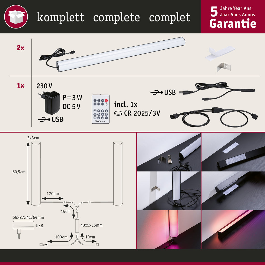 Paulmann EntertainLED Lightbar Dynamic RGB 30x30mm   2x1W 2x48lm  RGB