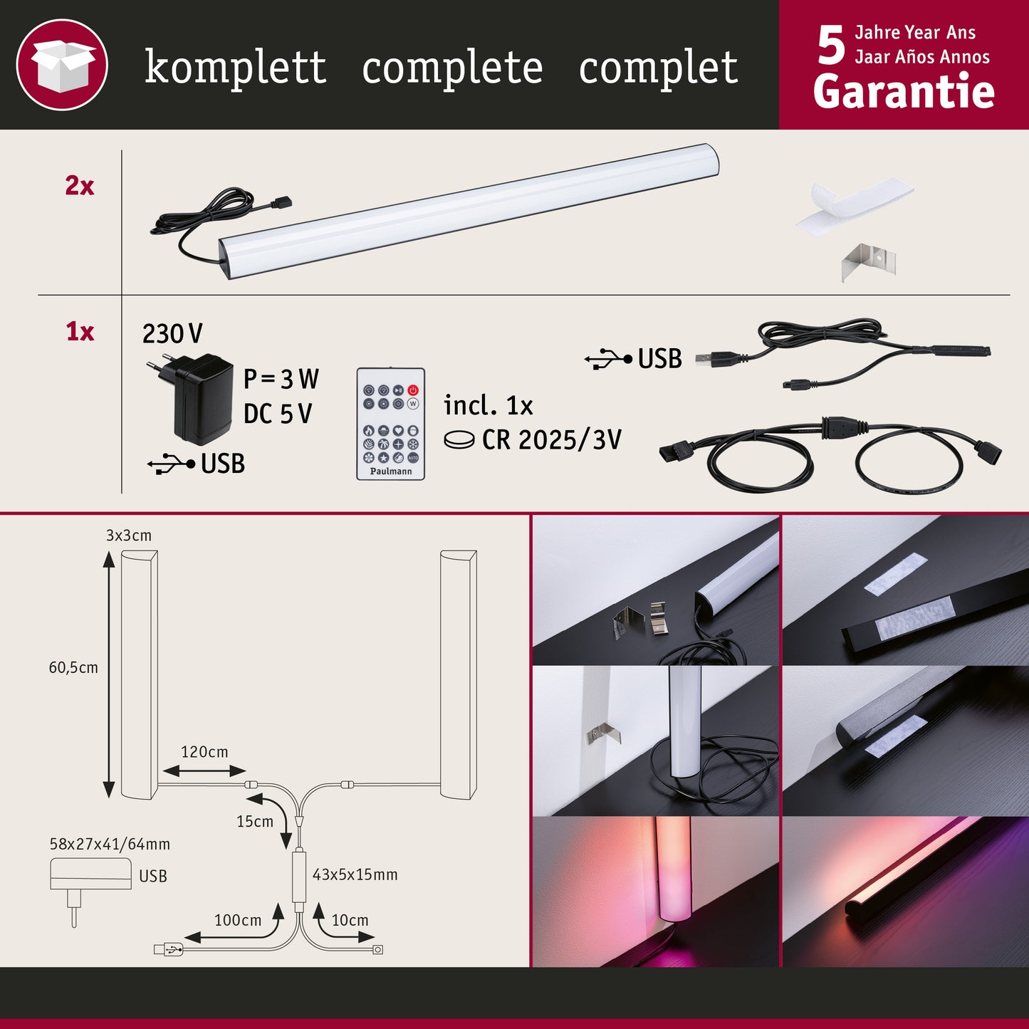 Paulmann EntertainLED Lightbar Dynamic RGB 30x30mm   2x1W 2x48lm  RGB