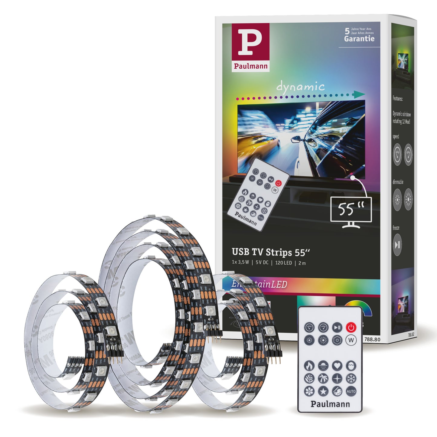 Paulmann USB LED Strip TV-Beleuchtung 55 Zoll 2m   3,5W  60LEDs/m RGB+