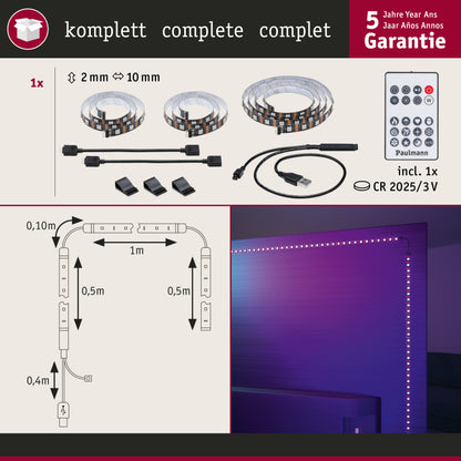 Paulmann USB LED Strip TV-Beleuchtung 55 Zoll 2m   3,5W  60LEDs/m RGB+