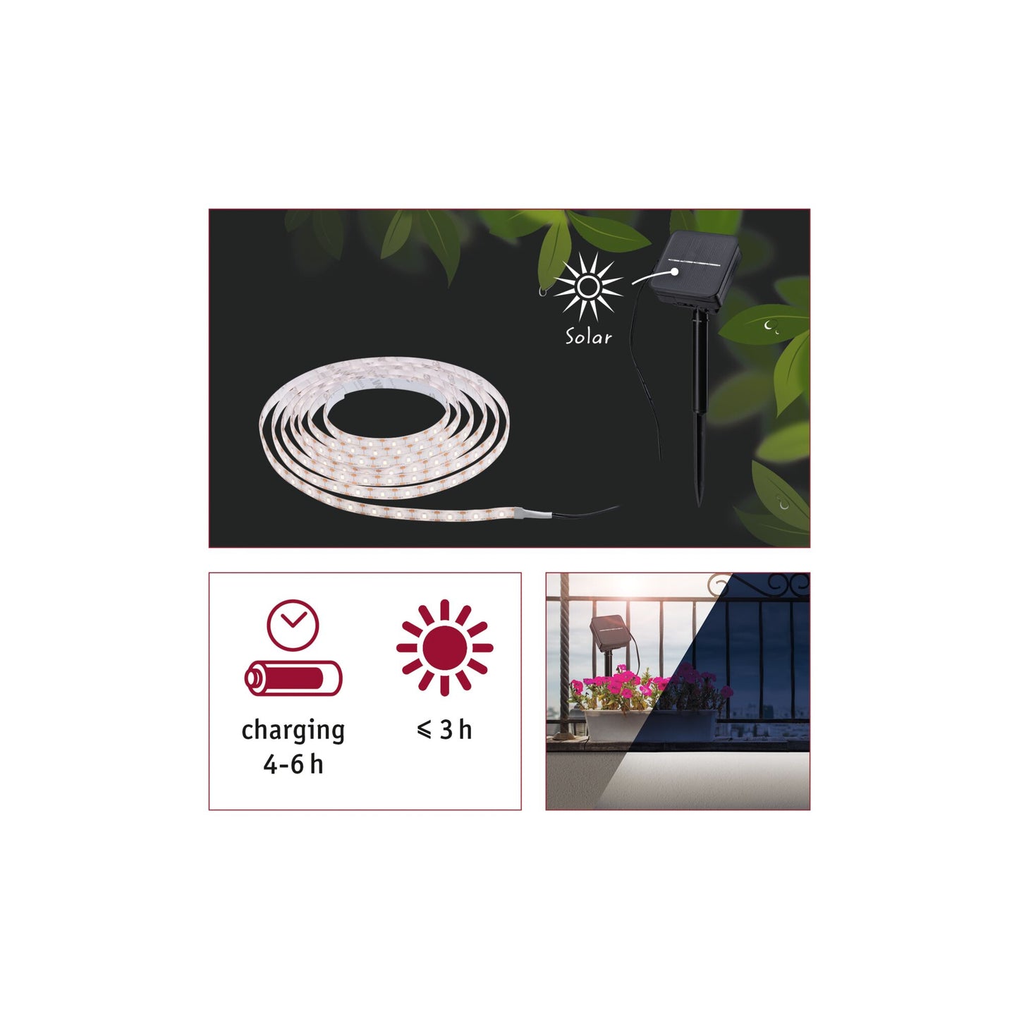 Paulmann Solar LED Stripe mit Dämmerungssensor IP44 3m 2700K 0,3W   Schwarz