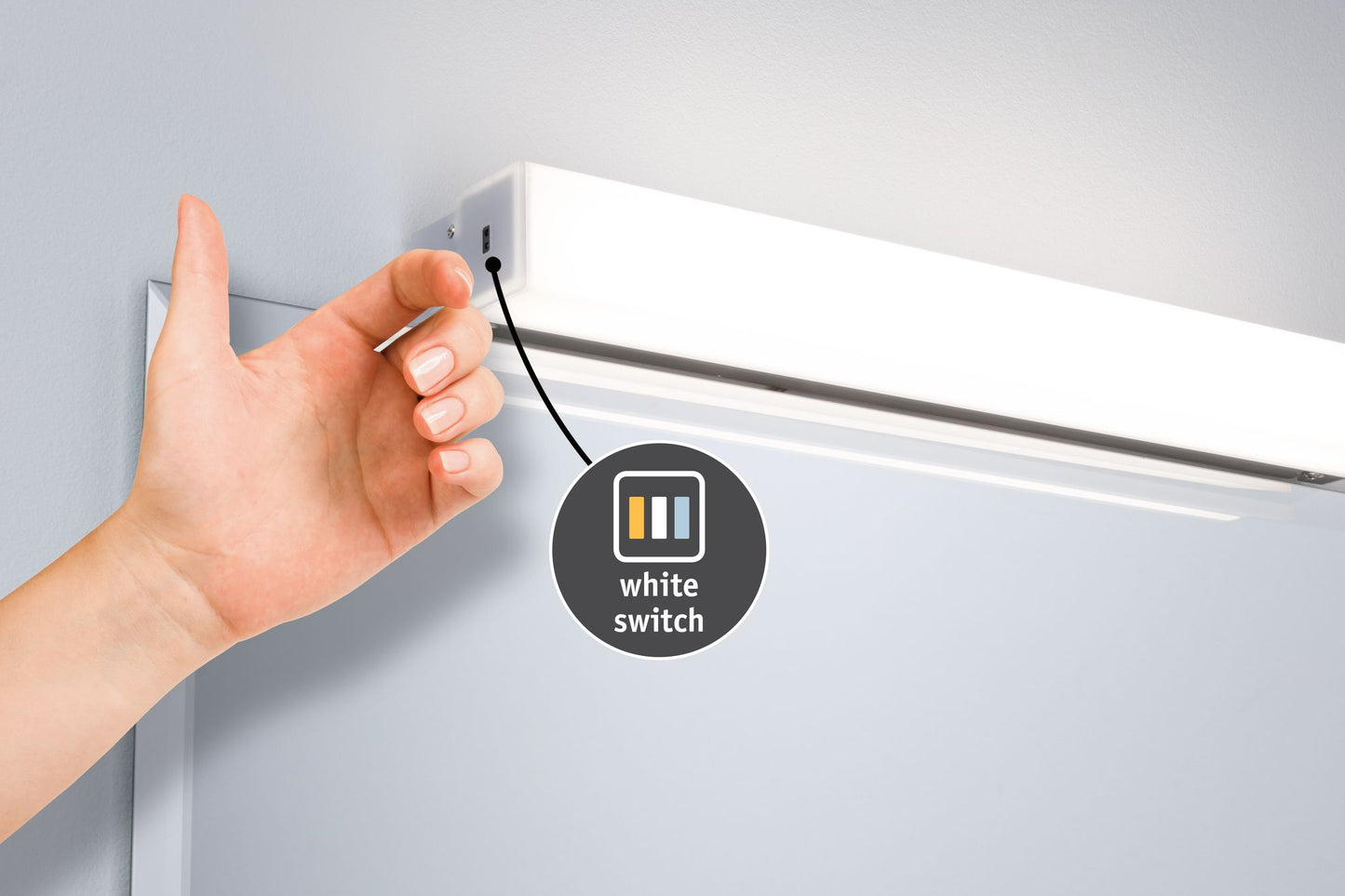 Paulmann WallCeiling HomeSpa Luno IP44 LED 1x8W WhiteSwitch 590mm Alu 230V Metall/Kst