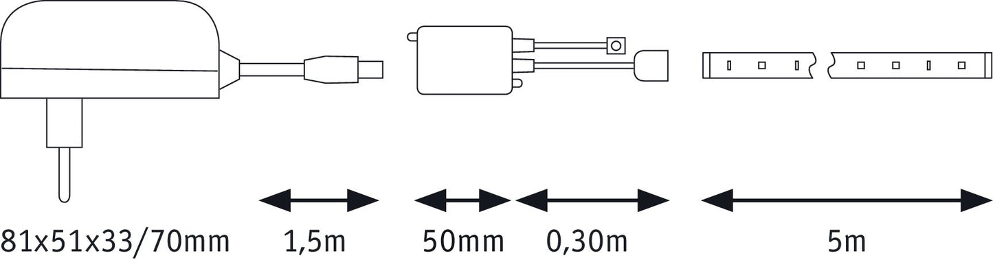 Paulmann FN SimpLED Strip Set 5m RGB 20W 230/12V DC Weiß Metall Kst