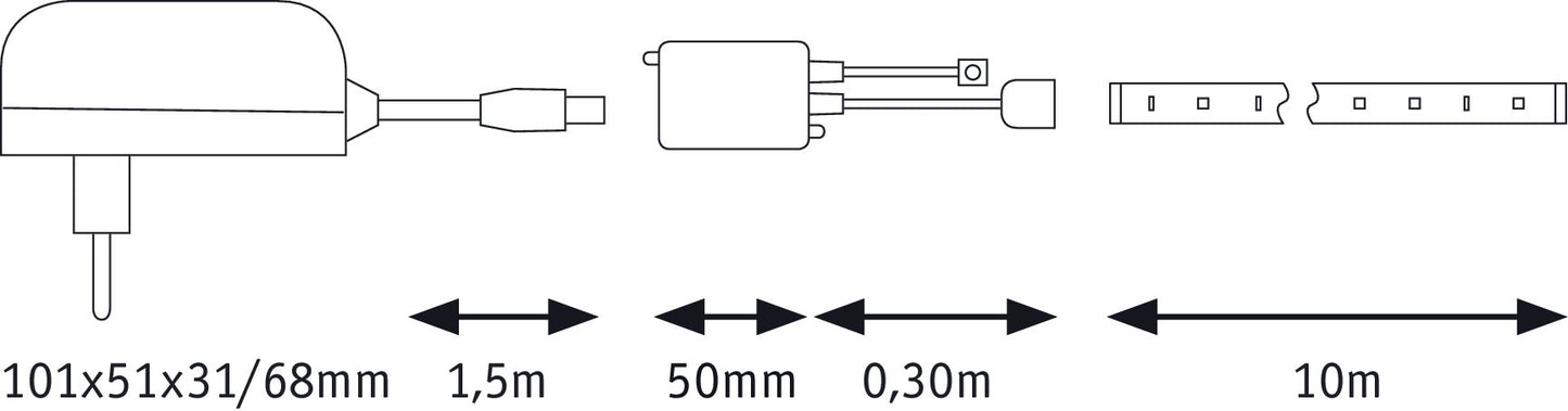 Paulmann FN SimpLED Strip Set 10m RGB 28W 230/12V DC Weiß Metall Kst