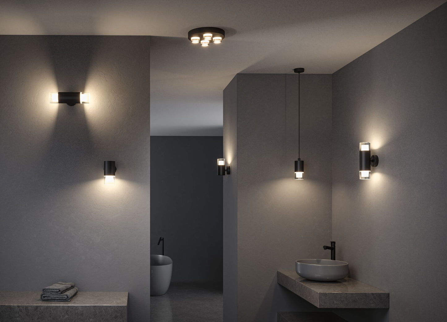 Paulmann Selection Bathroom Wand-/Deckenleuchte Kame IP44  3000K 2x460lm 230V 2x4W  Signalschwarz
